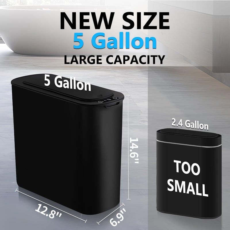 TIPGO 5 Gallon Motion Senor Bathroom Trash Can with Lid, Automatic Garbage Can Touchless, Smart Plastic Waste Basket for Narrow Spaces, Bathroom, Office, Bedroom, Living Room (Black) - Image 2